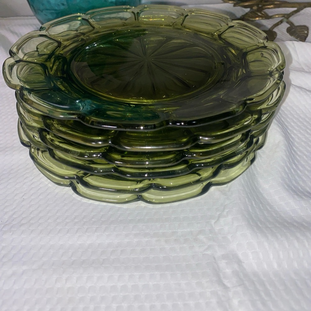 6 FOSTORIA Argus Green Luncheon Plates 8" - Picture 3 of 3